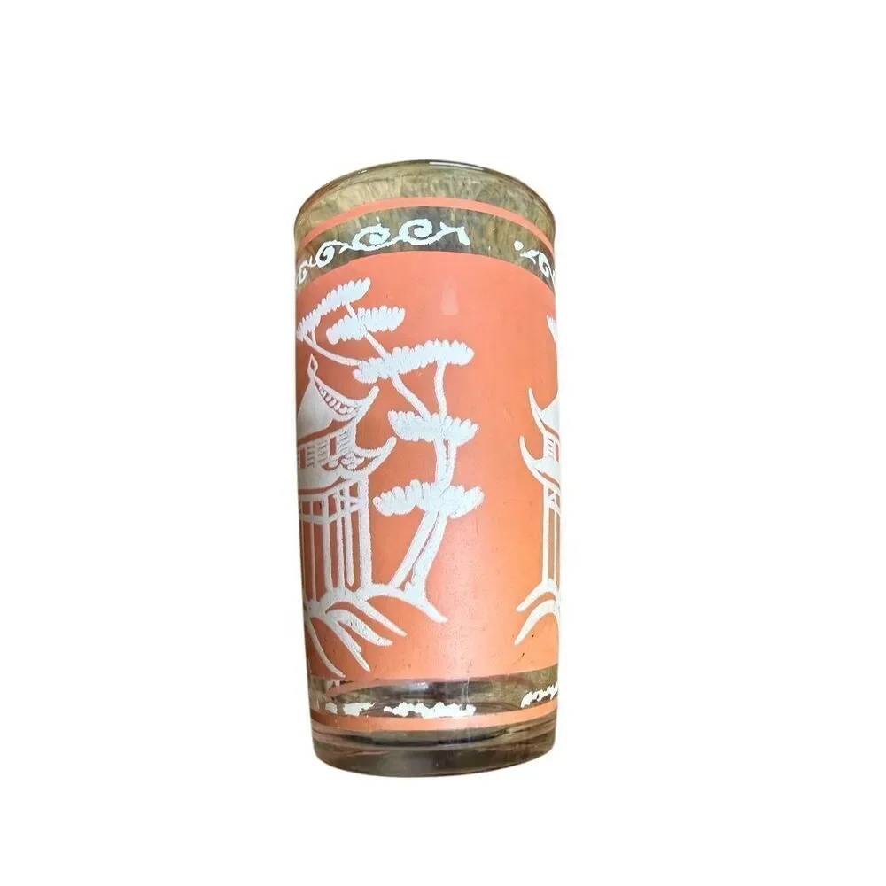 Hazel Atlas Dyball Coral Pagoda Glass Tumblers Set of 2